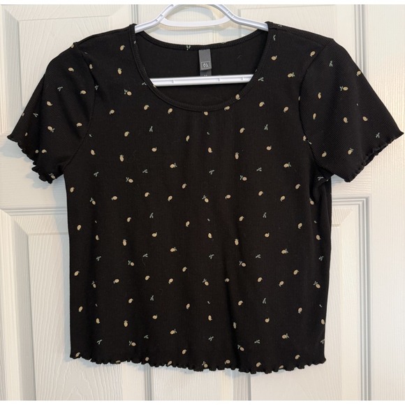 Alya Tops - Y2K Alya Lemon Print Ribbed Baby Tee Lettuce Hem Crop Top Sz M Womens 90s 2000s